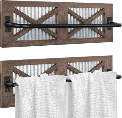 Autumn Alley Farmhouse Rustic Towel Rack Holder - Wood Towel Rack - Farmhouse Towel Holder for Rustic Bathroom and Farmhouse Kitchen Style Décor - 18" Wall Mounted, Set of 2, Rustic Brown