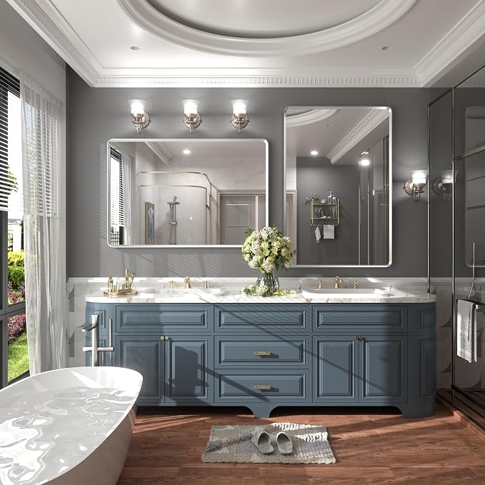44x36 Inch Silver Framed Mirror for Wall | Silver Bathroom Vanity Mirror, Rounded Rectangle Mirror, Shatterproof, Anti-Rust, Silverish Painted (Horizontal/Vertical)