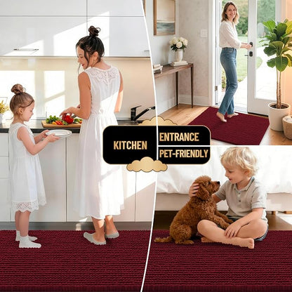 OLANLY Thick Chenille Absorbent Bathroom Rugs Mat 34x21, Burgundy | Soft Bath Rugs, Rubber Backing, Machine Wash Dry, Bath Mats for Bathroom, Tub and Shower, Home Decor Accessories