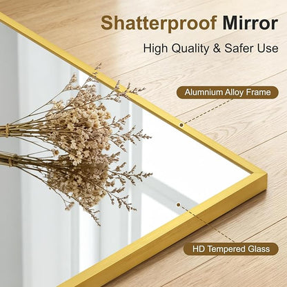 Bathroom Vanity Mirror for Over Sink, 60x30 Inch Matte Gold Mirror | Shatterproof Tempered Glass, Anti-Rust Metal Frame, Rectangle Wall Mirrors for Bedroom, Living Room & Entryway