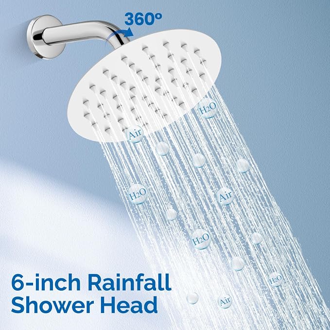 Airuida Shower Faucet Set with Tub Spout,6" Bathtub Faucet-Chrome Polish | Male Threads Rough-In Valve,Round Head Shower System,Tub and Shower Kit Set