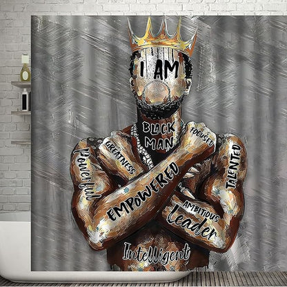 Black King Shower Curtain African American King Afro Man Hippie Art Wall Hanging African American Man Crown Shower Curtain College Dorm Decor 72 * 72 Inches