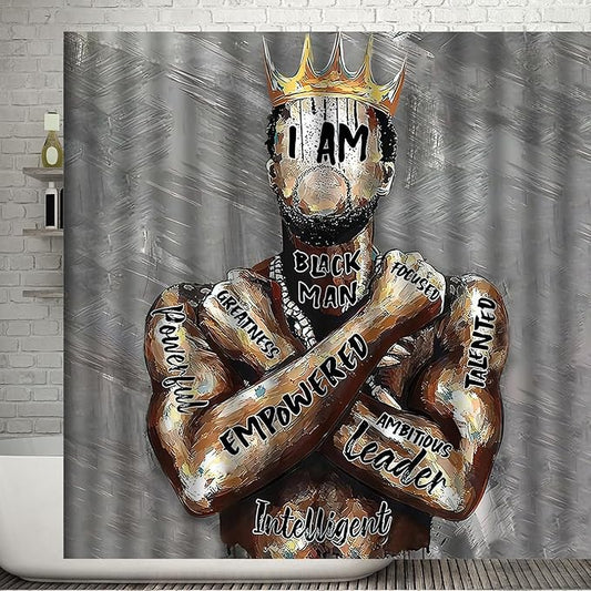Black King Shower Curtain African American King Afro Man Hippie Art Wall Hanging African American Man Crown Shower Curtain College Dorm Decor 72 * 72 Inches