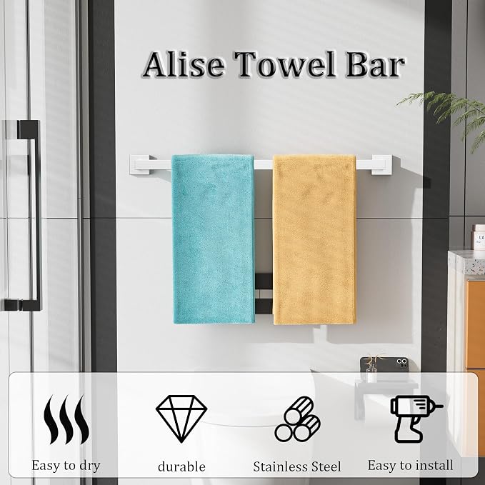 Alise Towel Bar Towel Racks for Bathroom Wall Mount 28 Inch,Brushed Nickel | SUS304 Stainless Steel Bathroom Towel Holder, Full Square Towel Rod Towel Hanger for Bathroom Lavatory Kitchen