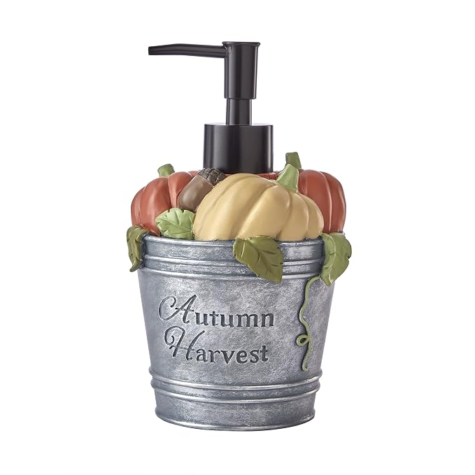 SKL Home Fall/Thanksgiving Harvest Bucket Soap/Lotion Dispenser, Multi | Can be used in the bathroom, kitchen, bar or any sink space.