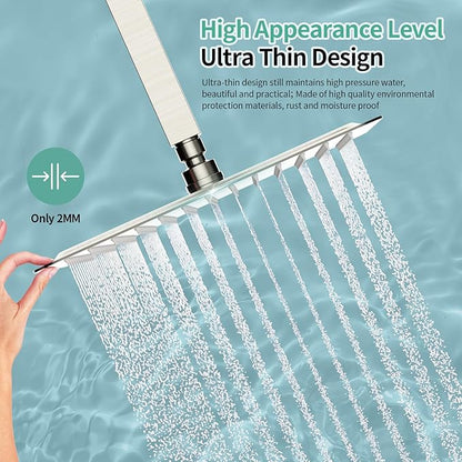 SR SUN RISE 12 Inch Rain Shower Head, High Pressure Rainfall Showerhead Large Waterfall Shower Head Ultra Thin Water Saving, Brushed Nickel 304 Stainless Steel