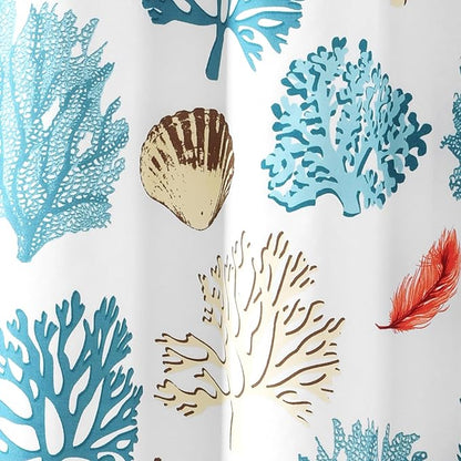 Lush Decor Coastal Reef Feather Shower Curtain, 72" W x 72" L, Blue & Coral - Coastal Shower Curtain - Fabric Curtains - Ocean Bathroom Decor - Beach House - Beachy Room