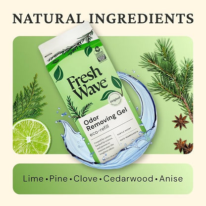 Fresh Wave Odor Eliminator Gel Refill, 2-Pk Original, 63 oz, Odor Absorber | Clove and pine plant oils, No parabens or phthalates, Refills small or large gel jars, Lasts 30-60 days per jar