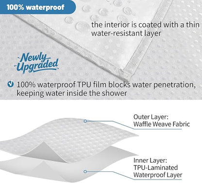 2-in-1 Waterproof Fabric Shower Curtain - No Separate Liner Needed, Hotel-Style Waffle Weave, Effortless Cleaning & Washable Bathroom Shower Curtain Set,60Wx84H,White