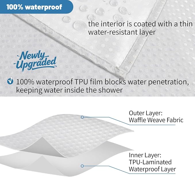 2-in-1 Waterproof Fabric Shower Curtain - No Separate Liner Needed, Hotel-Style Waffle Weave, Effortless Cleaning & Washable Bathroom Shower Curtain Set,54Wx78H,White
