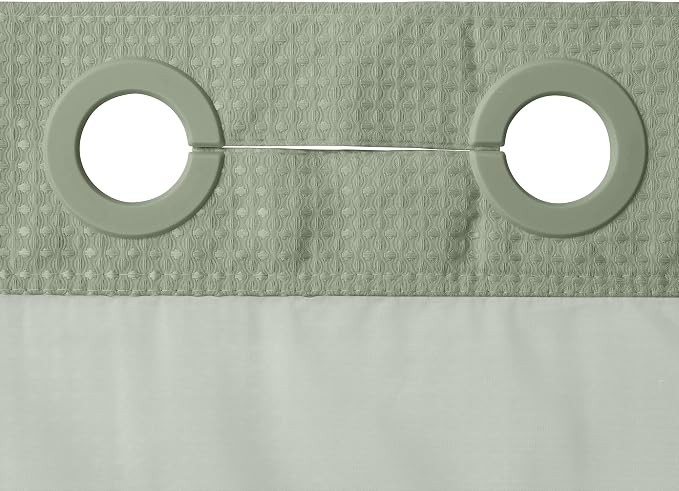 RiverDream Heavyweight Waffle No Hook Shower Curtain with Liner,Green,71x74 | Dotted Waffle,Snap-in Liner,Heavy Duty,Quick Dry,Mesh Top Window,With Bottom Magnets,Hotel-Grade,Washable,Standard Size