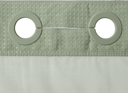 RiverDream Heavyweight Waffle No Hook Shower Curtain with Liner,Green,71x74 | Dotted Waffle,Snap-in Liner,Heavy Duty,Quick Dry,Mesh Top Window,With Bottom Magnets,Hotel-Grade,Washable,Standard Size
