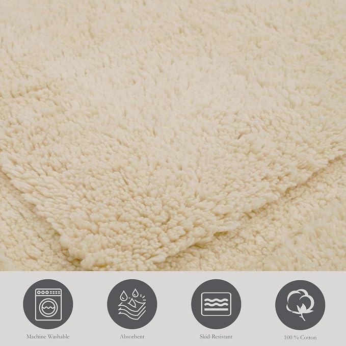 Jean Pierre New York Lydia Border 100% Cotton Bath Mat - Non-Slip Bath Rug - Ivory - 20"x32"