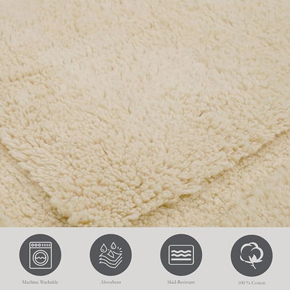 Jean Pierre New York Lydia Border 100% Cotton Bath Mat - Non-Slip Bath Rug - Ivory - 20"x32"