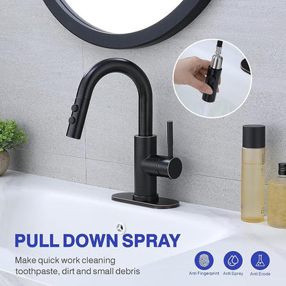 Bathroom Faucet with Sprayer, Oil Rubbed Bronze Single Hole Pop-Up Drain | Kablle Single Handle Pull Out 1 or 3 Hole Laundry Bar Basin Faucet with Deck Plate, KBL-7002ORB-CL