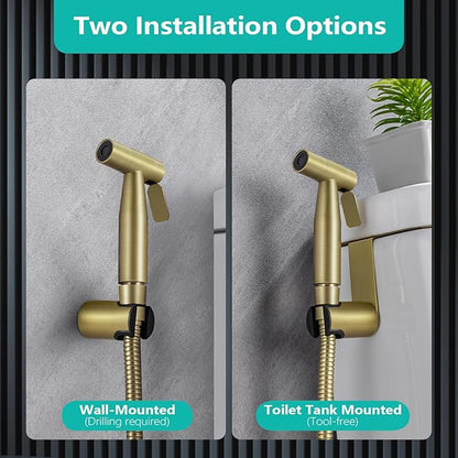BARROCK Handheld Bidet Sprayer for Toilet, Stainless Steel Metal Made Baby Cloth Diaper Spraying Kit, Bathroom Toilet Bidet Attachment Set for Bathing Pets and Feminine Hygiene, Brushed Brass Gold