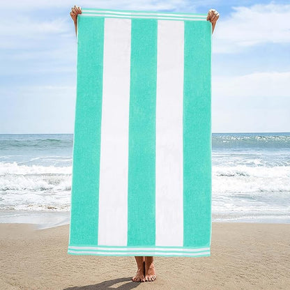 Superior Cotton Nautical Stripe Beach Towels, Colorful Towels for Adult, Kid, Pool, Swimming, Sand, Travel, Large Oversized, Absorbent, Fast Drying, Bath Basics, Cabana Collection, 1 Piece, Mint