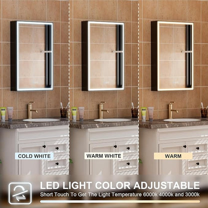 20" X 30" LED Mirrored Medicine Cabinet, Medicine Cabinets with Lights for Bathroom, Defogging Function Mirror Cabinet, Bathroom Medicine Cabinet with USB Port & Outlet, Right Opening Doors