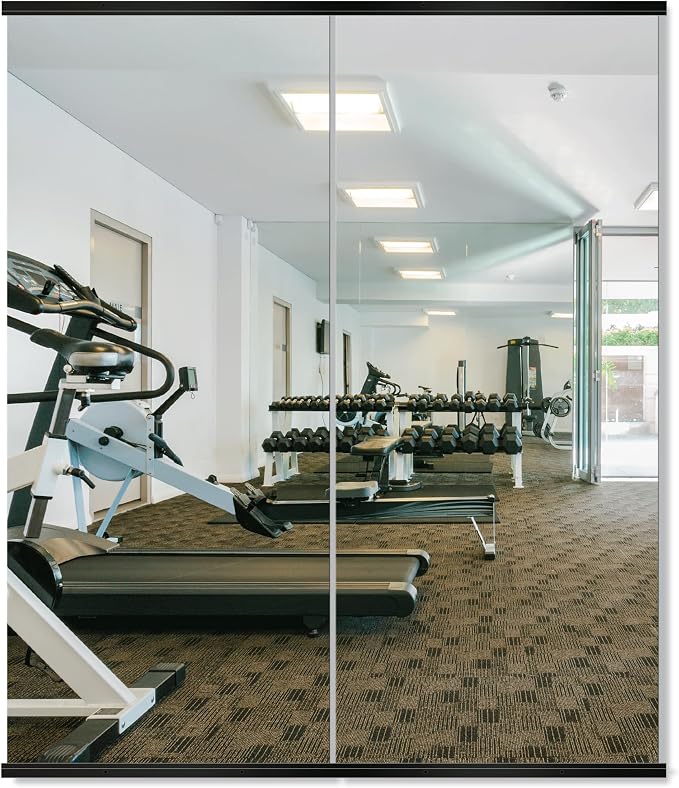 Large Full Body Mirror for Yoga, Frameless Wall-Mounted Glass Panel (60"x25"-Black) 2PCS for Home, Garage, Bedroom & Bathroom