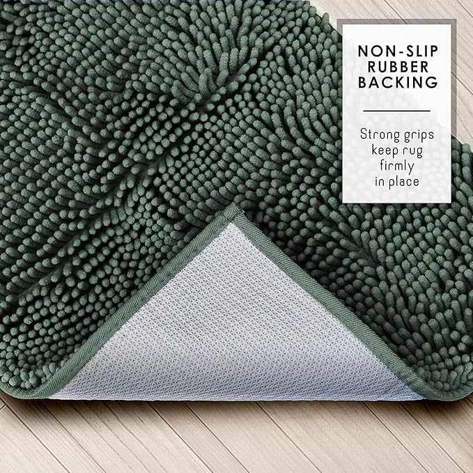 Hearth & Harbor Bathroom Rugs, Chenille Bath Mat - Machine Washable Bath Mats for Bathroom Non-Slip Backing Rubber, Quick Dry Bathroom Mat