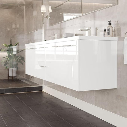 Eviva Lumina 84 in. White Wall Mount Double Sink Bath Vanity with Acrylic Top and Integrated Sinks