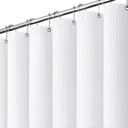 Stall Waffle Shower Curtain 256 GSM Heavy Fabric 54x78 White | 54 x 78 Inch Long, Thick Cloth, Weighted Hem, Water Repellent, Hotel Luxury Polyester Shower Curtains for Bathroom 10 Hooks