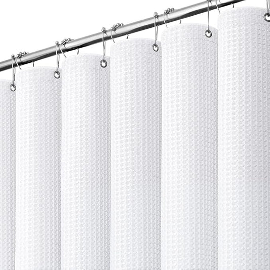 Stall Waffle Shower Curtain 256 GSM Heavy Fabric 60x72 White | 60 Inch Wide, Thick Cloth, Weighted Hem, Water Repellent, Hotel Luxury Polyester Shower Curtain Set for Bathroom 10 Hooks