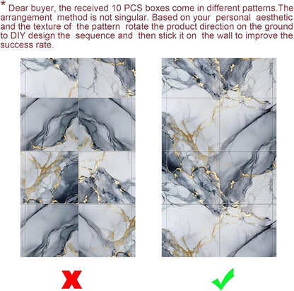 Chejiaye Thick 10pcs Marble Peel and Stick Backsplash Surface Waterproof Wall Panels,Self-Adhesive Marble PVC Foam Wall Panels for Kitchen, Bathroom - 11.8"x11.8" Kitchen Tile(Not Real Tiles,Blue)