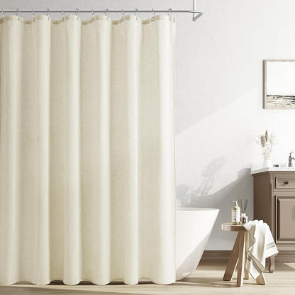 Ivory Linen Shower Curtain, Cloth Textured Fabric Shower Curtain Set with Hooks, Simple Elegant Modern Country Ultra Thick Bath Curtains for Bathroom,Water Repellent,Cream,72x72