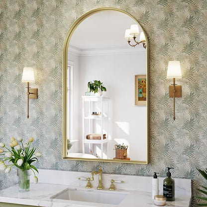 Brightify Gold Arched Mirror, 24 x 42 Inch Arched Bathroom Mirror, Brass Metal Frame Bathroom Mirror, Arch Top Wall Vanity Mirrors for Living Room Bedroom Mantel Entryway Hallways