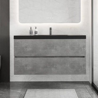 42 Inch Floating Bathroom Vanity with Sink, Modern Grey Wall Mounted Floating Vanity with Scratch-Resistant Quartz Sand Basin and Soft Closing Drawers, Pre Assembled Bathroom Vanity
