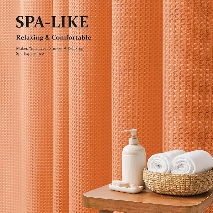 Extra Long Waffle Shower Curtain 256 GSM Fabric 72x96 Burnt Orange | 96 Inch Tall, Thick Cloth, Weighted Hem, Water Repellent, Hotel Luxury Polyester Shower Curtain Set for Bathroom 12 Hooks