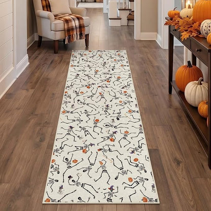 Tribesigns Halloween Runner Rug for Kitchen Non Slip 2x6 Washable Rugs with Rubber Backing, Ultra Thin Skeleton Carpet Runners for Hallways Beside Laundry Bathroom Decor, Beige/2x6