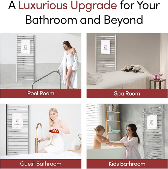 WarmlyYours Bellagio Heated Towel Rack, 20 Bars, Polished Steel | Wall-mounted hardwired 255W towel warmer, 870 BTU/hr, warm dry towels in 15-20 minutes, 304 stainless steel