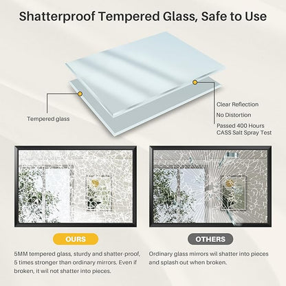 55x30 Inch Black Bathroom Mirror for Wall, Thick Metal Framed Rectangle Mirrors for Over Sink, Bedroom, Living Room, Entryway, Anti-Rust, HD Tempered Glass