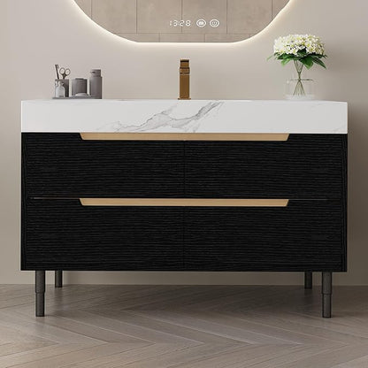 36" Bathroom Vanity with Undermount Sink Set, Modern Black 2-in-1 Wall Mounted & Freestanding Bathroom Vanity Cabinet with Sintered Stone top&4 Storage Drawers, Bathroom Single Sink Cabinet