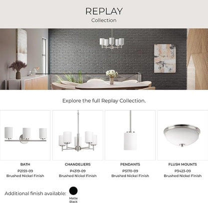 Replay Collection 3-Light Etched White Glass Modern Bath Vanity Light Brushed Nickel