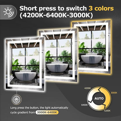 Hivone 36.1X28.1 LED Bathroom Mirror with Lights, Anti-Fog, Dimmable, Backlit + Front Lit, Smart Bathroom Vanity Mirror, Memory Function, Shatterproof, Tempered Glass (Horizontal/Vertical)
