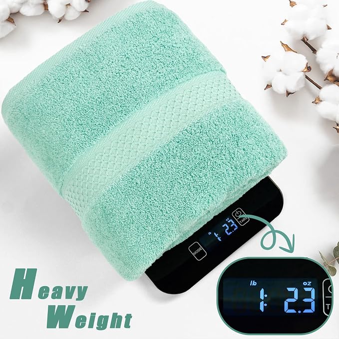 Cleanbear Bath Towels Set of 2, Ultra Soft Cotton Towels 55 by 27 Inches | Thick Shower Towels for Body Drying, 2 Colors (Light-Brown and Teal) for Bathroom, Guestroom, Spa, Beach