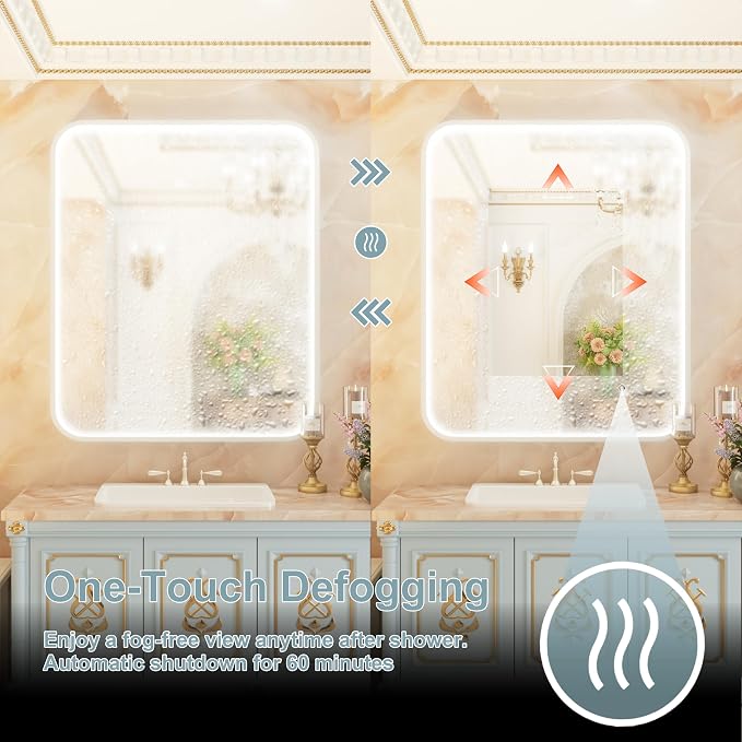 30"x36" Silver LED Bathroom Mirror with Lights,3000K/4500K/6000K | Stepless Dimmable,Anti-Fog,Memory Function,Aluminum Frame Wall Mount Lighted Bathroom Vanity Mirror,ETL Cert‌,IP54 Waterproof