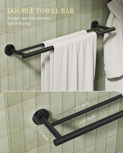 Matte Black Bathroom Hardware Accessories Set 5 pcs Towel Holder Bar Set | 24 inches Stainless Steel Towel Bar, Towel Racks for Bathroom Robe Towel Hooks Toilet Paper Holder Wall Mounted by BATHLAVISH