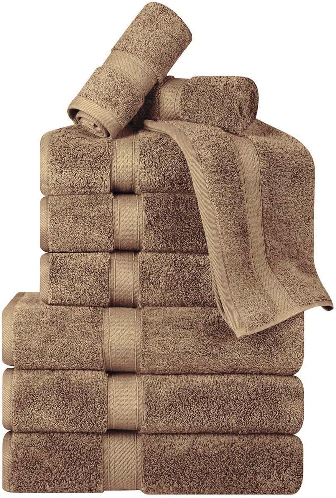 Superior Egyptian Cotton 800 GSM Plush & Absorbent, 9 Piece Set, Latte | Quick Dry, Soft Luxury Towel Set, Bath Essentials, Guest Bath, Spa, 3 Bath, 3 Hand, 3 Face Towel, Madeline Towels