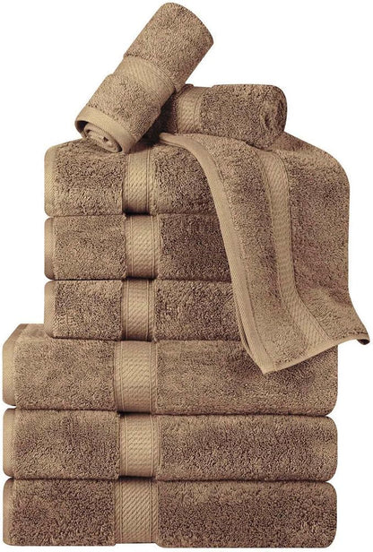 Superior Egyptian Cotton 800 GSM Plush & Absorbent, 9 Piece Set, Latte | Quick Dry, Soft Luxury Towel Set, Bath Essentials, Guest Bath, Spa, 3 Bath, 3 Hand, 3 Face Towel, Madeline Towels