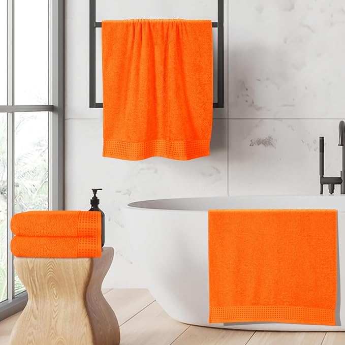GLAMBURG Ultra Soft 4 Pack Oversized Bath Towel Set 27x54 inches, 100% Cotton Bath Towels, Highly Absorbant Compact Quickdry & Lightweight Towel, Ideal for Gym Travel Camp Pool - Orange