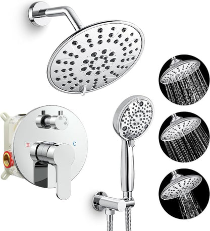 SR SUN RISE Shower Faucet - 8 Inch Multifunctional High Pressure Shower Head System with Handheld Shower Head Fixtures - Valve Included - Polished Chrome