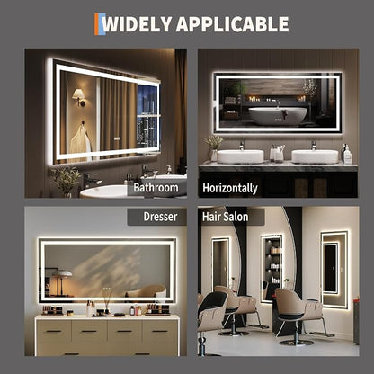 GarveeHome 55x26 LED Bathroom Mirror with Lights, Dimmable, Anti-Fog, Backlit + Front Lit, Lighted Bathroom Vanity Mirror for Wall, Memory Function, Shatter-Proof (Horizontal/Vertical)