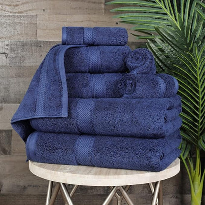 SUPERIOR Egyptian Cotton Ultra Plush & Absorbent, 8 Piece Set, Navy Blue | Quick Dry, Soft Luxury Towel Set, Bath Essentials, Guest Bath, Spa, 2 Bath, 2 Hand, 4 Face Towels, Madeline Towels