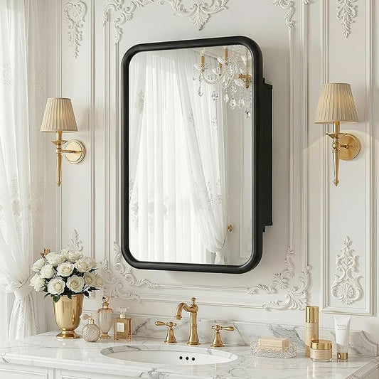 Casaphoria 30" H x 20" W Bathroom Medicine Cabinet with Mirror, Metal Frame Wall Medicine Cabinets Mirrors, Wall Mirror Cabinet, Black