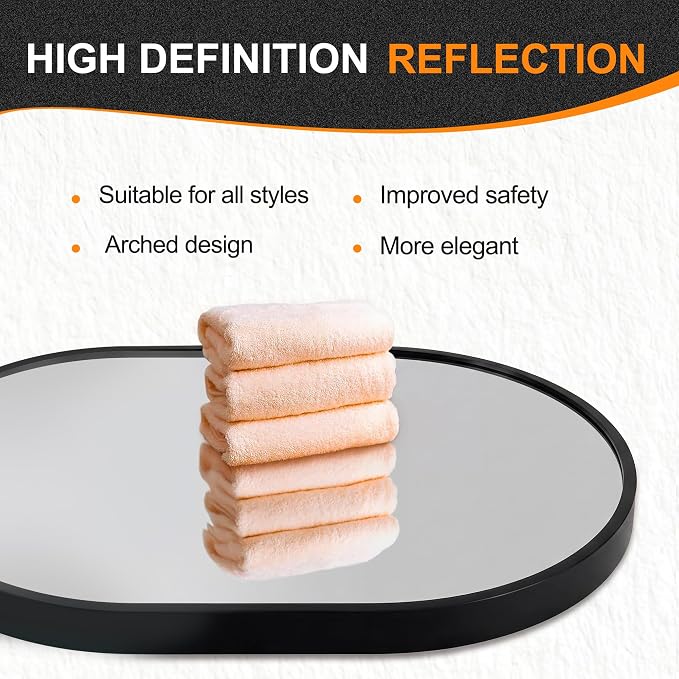 40x28 Black Oval Bathroom Mirror for Over Sink, Aluminum Frame | HD Reflection No Distortion, Aluminum Frame, Mounting Hardware for Vertical or Horizontal Mount