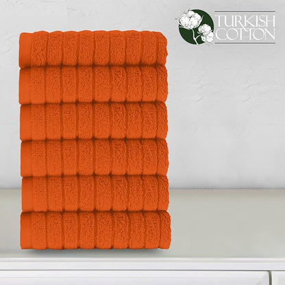 Elegant Comfort 100% Turkish Cotton Corduroy Ribbed Luxury Washcloths 6 Pack Soft 13 x 13 Inch - Higly Absorbent, Durable, Quick Dry, Spa Premium Hotel Quality for Bathroom or Travel, Orange
